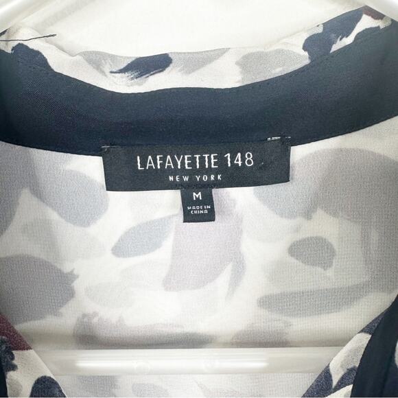 Lafayette 148 New York Size M Scottie Silk Printed Button Down Blouse Shirt - Picture 6 of 11